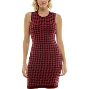 Taylor Women's Sleeveless Houndstooth Bodycon Dress Red Size M